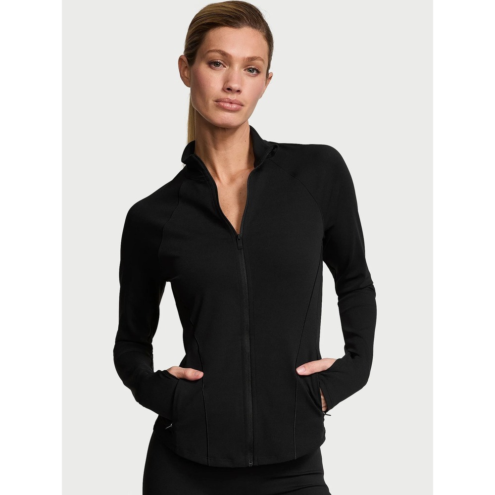 Victoria‎ Sport Full Zip Jacket Womens Large Black Sheer Back Thumbholes